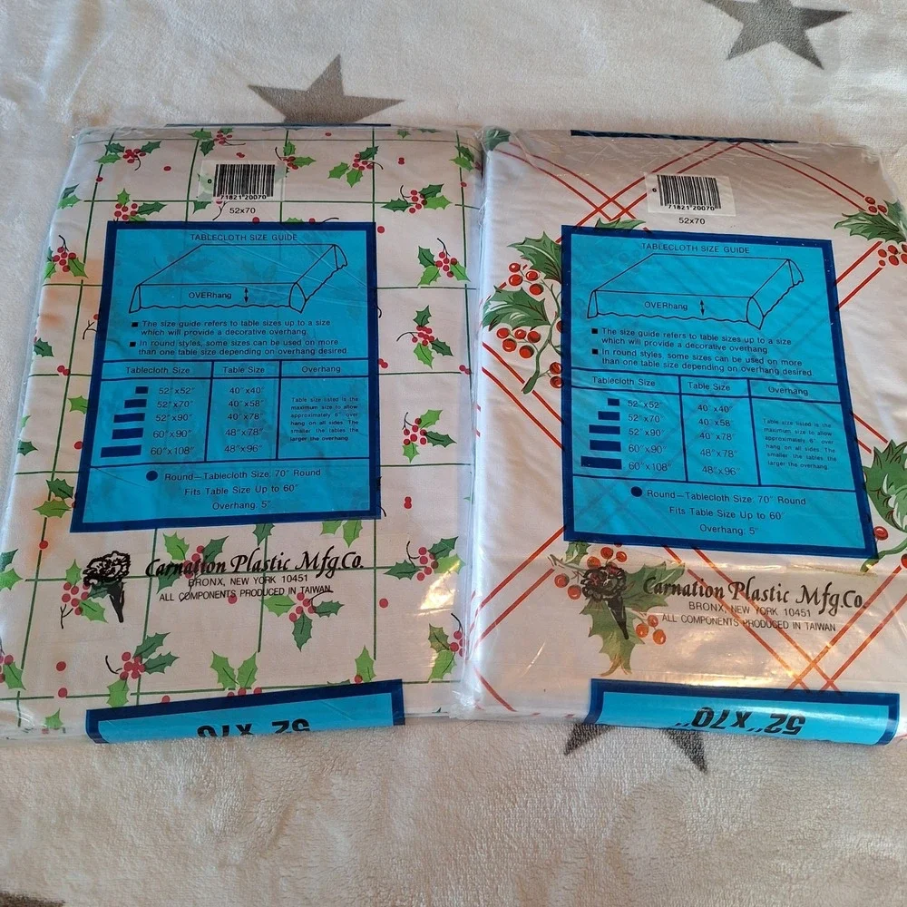 Vintage Christmas Vinyl Flannelback Tablecloth Set of 2 52